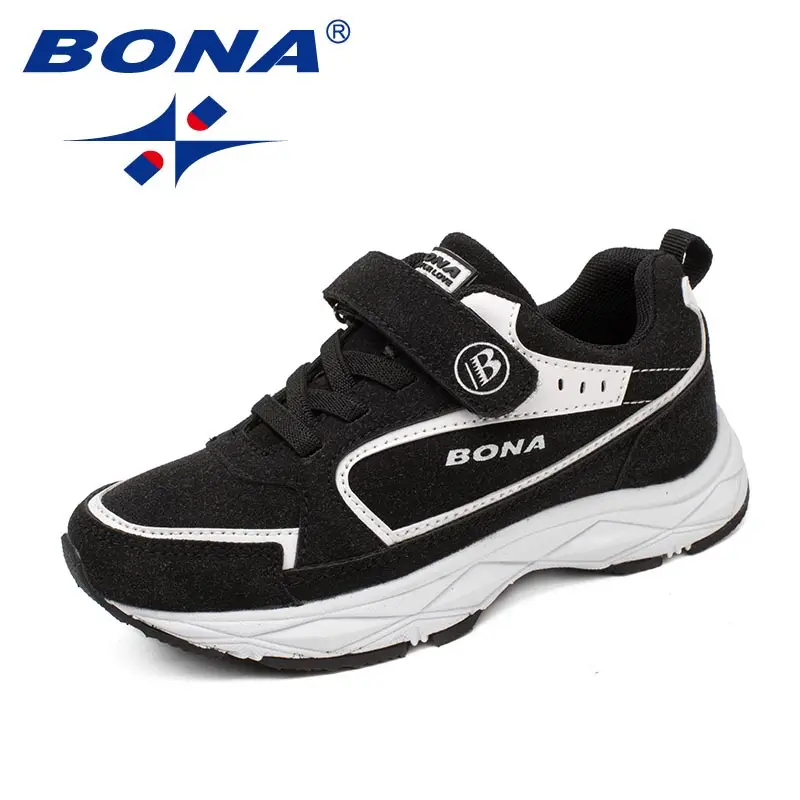 BONA/ классический стиль; детская повседневная обувь из синтетического материала; Лоферы для мальчиков на застежке-липучке; обувь на плоской подошве для девочек; Удобный светильник; - Цвет: BALCK WHITE