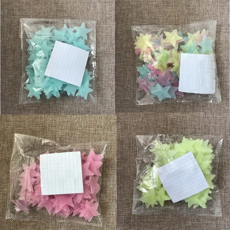 100pcs 3D Night Luminous Stars Stickers Child of Light Glow In The Dark Toy for Kids Bedroom Decor Christmas Birthday Gift