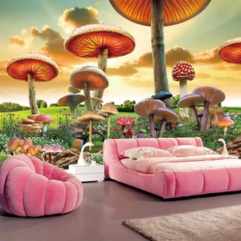 

Custom Photo Wallpapers Fairy Tale World Giant Mushroom Cartoon Murals For Kid's Bedroom Background Wall Cloth Waterproof Fresco