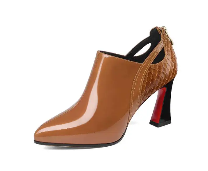

2018 New Chipsuit Bold High Heels Leather Ladies Leather Deep Leather Shoes