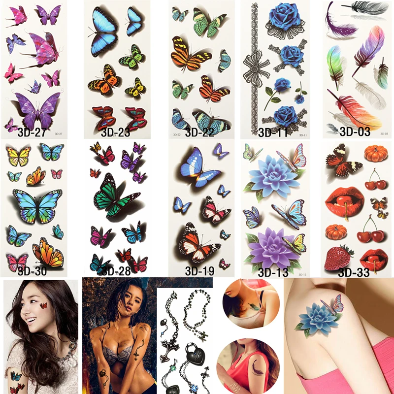 36 Sheets 3D Waterproof Temporary Tattoos For Women Girl Body Art