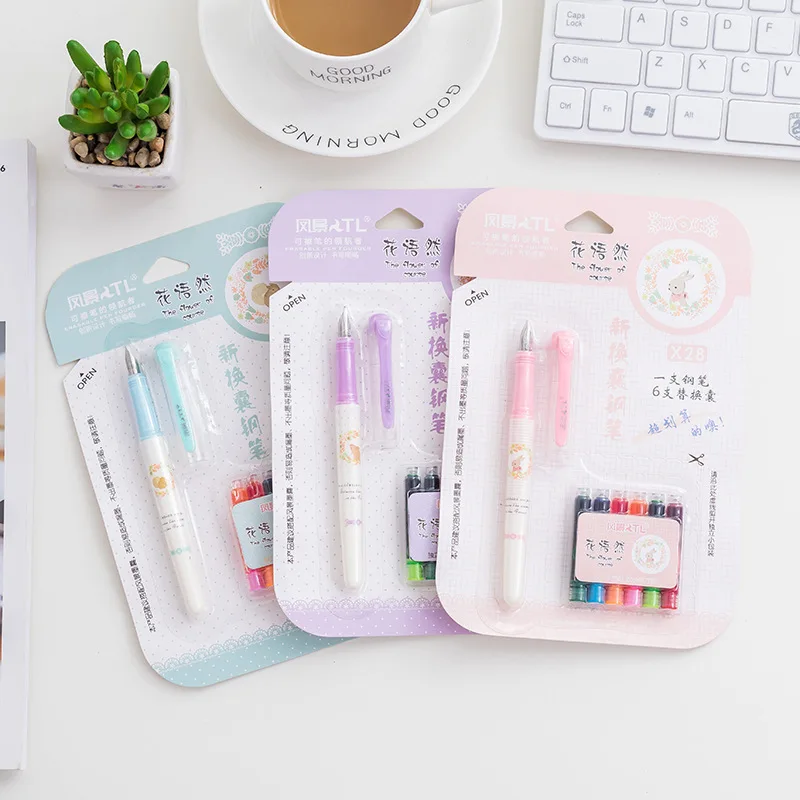 1 Sets Cute Creative New 6 Color Ink Fountain Pens Signature Pens For