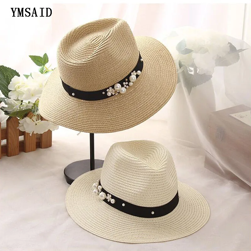 

Earl stereoscopic Pearl summer hat Stitching color Beach holiday straw sun hats for women summer style hat 2017