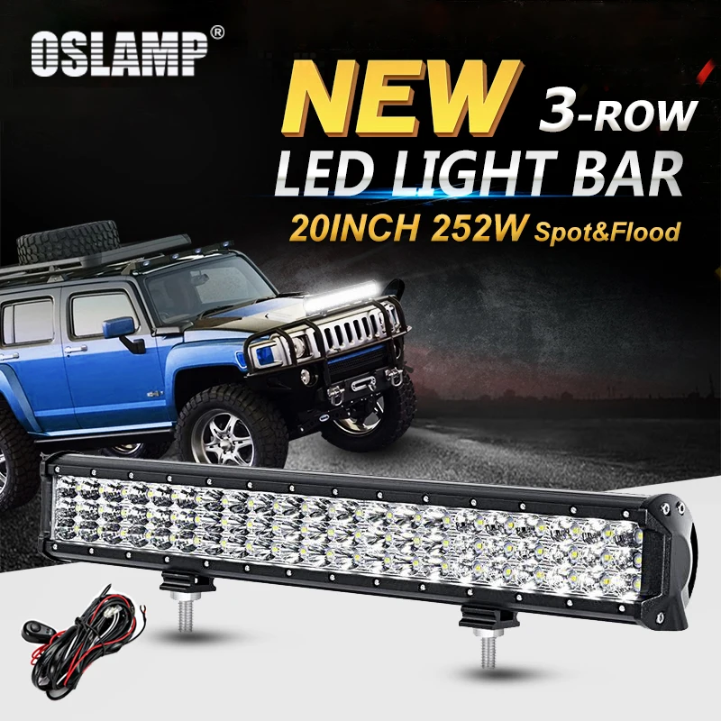 

Oslamp 20inch 252W 3-Row LED Light Bar Offroad Combo Beam 4x4 Led Work Light Bar DC12v 24v Led Driving Lamp Trucks SUV ATV 4WD
