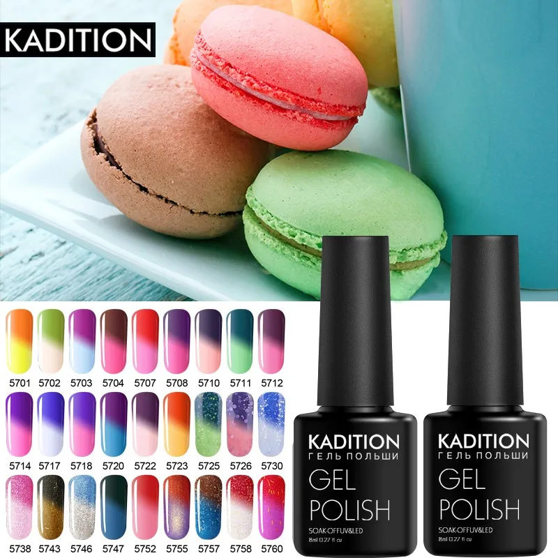

KADITION 8ml Thermal Changing Color Gel Nail Polish Rainbow Temperature Holographic 29 Colorful Soak Off UV Gel Varnish Nail Art