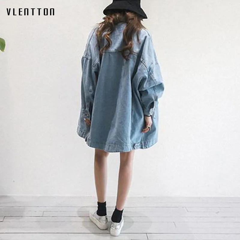 

2018 Spring Women Vintage Loose Cotton Denim Jacketses Long Sleeve Holes Jeans Coats trench coat Female Casual Clothing casaco f