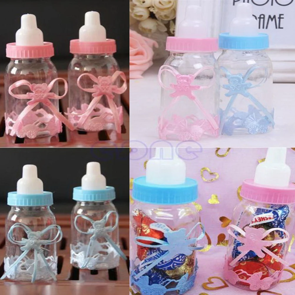 12Pcs/set Cute Baby Shower Bear Gift Box Blue Boy Pink Girl Baptism Birthday Party Favors Gift Favors Candy Box Bottle