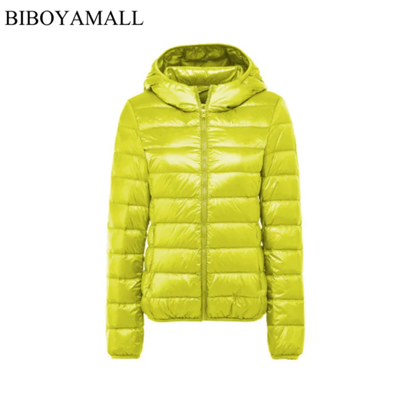 BIBOYAMALL женский ультра легкий пуховик с капюшоном 90% Зимний на утином пуху Женская
