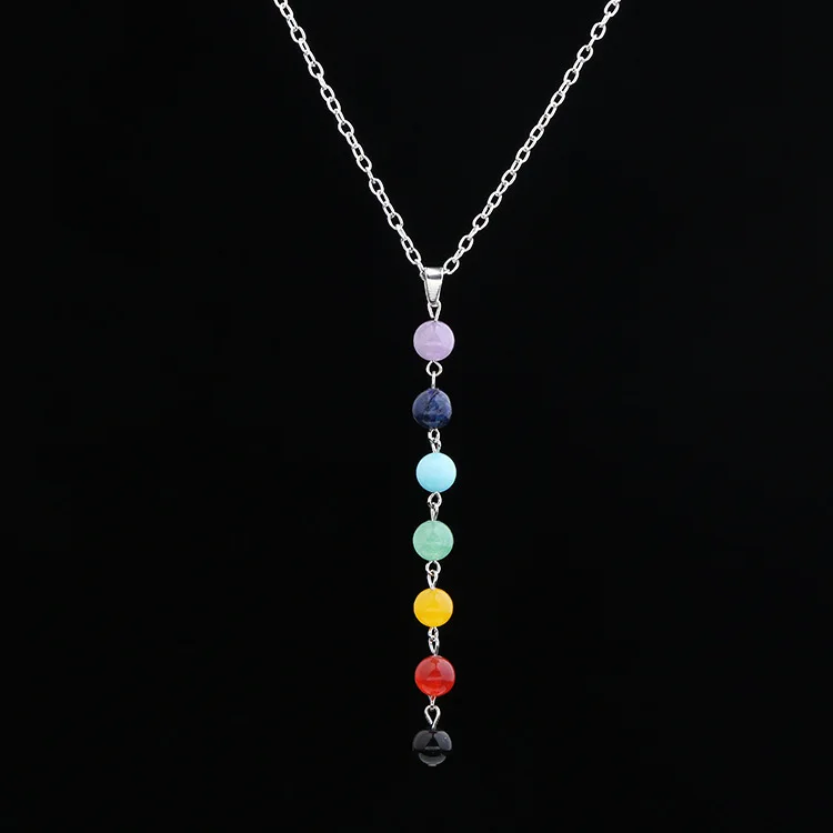 

Natural Gem Stone 7 Beads Chakra Reiki Healing Point Natural Stone Pendant Necklace For Women Men Yoga Necklace