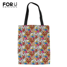FORUDESIGNS/модные сумки для покупок с рисунками животных из мультфильмов; сумки для девочек с принтом собак; сумки из хлопка и льна; женские сумки; женская классная Холщовая Сумка