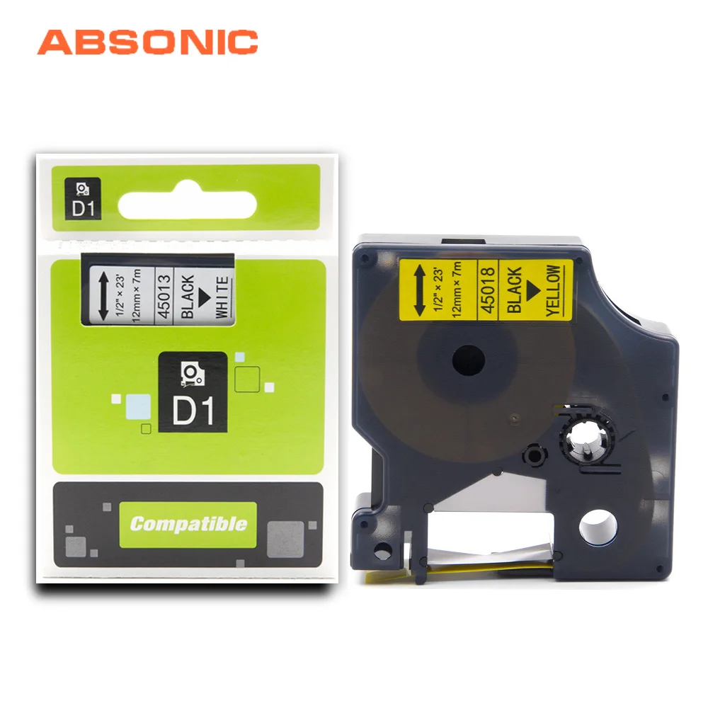 

Absonic 12mm 45018 Black on Yellow Label Tape Compatible For Dymo D1 LabelManager 160 280 210D 360D 420P PnP Printer Label Maker