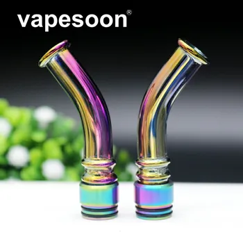 

15pcs high quality Rainbow 510/810 drip tip Long Curved bent Glass drip tip for 510/810 thread Atomizer tank vape