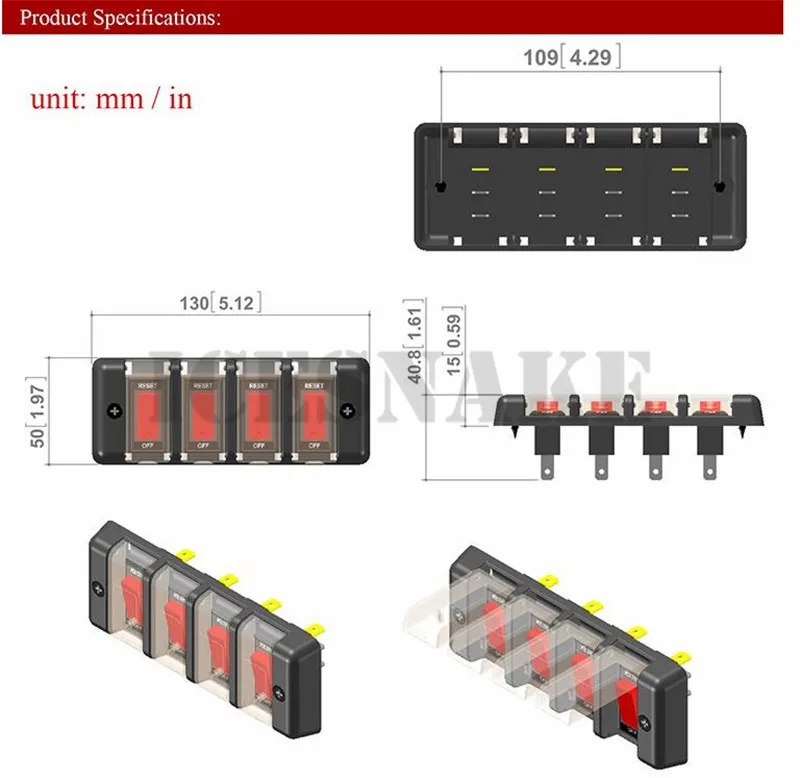 WUPP 12 V 4 панель блока переключателей ABS водонепроницаемый переключатель со светодиодным индикатором панель цепи панель выключателей с наклейкой для автомобиля лодки морской
