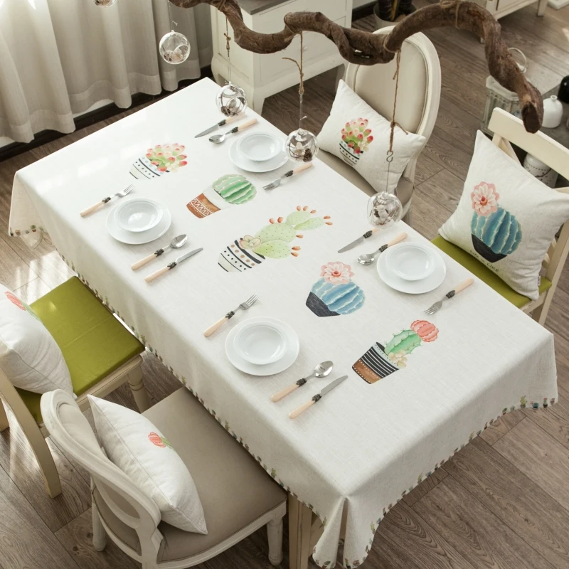 

Table Cloth Rectangular Wedding Party Christmas Table Cover Plant Cactus Bonsai Tablecloth Cotton Linen Tablecloths