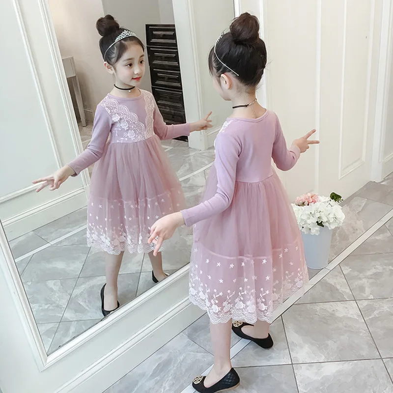 

Girls dress 2019 spring new children's clothing spring and autumn girls lace Dress little girl princess mesh clothes princess
