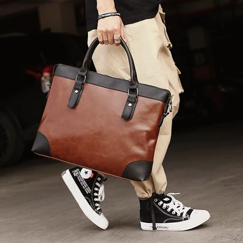 

Vintage Fashion Casual Men Bag Korean Style Men Leather Handbags 14" Laptop Bag Business Briefcase