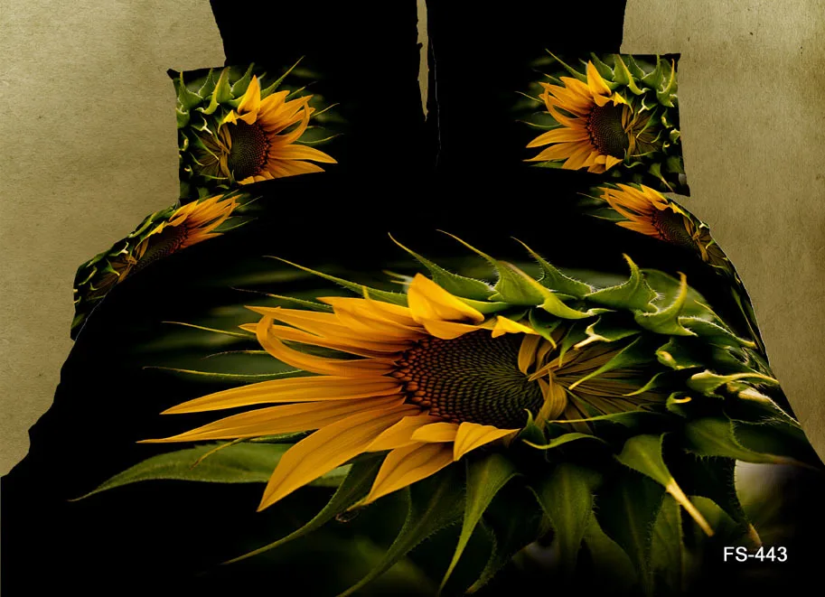 black and sunflower bed sheet,black background and sunflower pattern