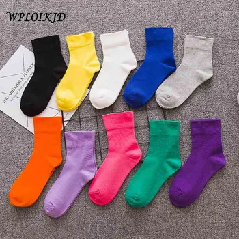 

[WPLOIKJD]Harajuku Cute Korean Candy Color Socks Women Yellow Gray White Socks Women Cotton College Style Calcetines Mujer Meias