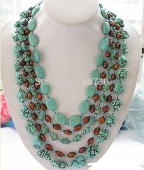 

Jewelr 003473 5row 25" baroque coffee pearl green NECKLACE