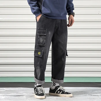 

Jeans Men 2019 Autumn New Denim Trousers Man Solid Color Fashion Casual Large Size M-5XL Loose Straight Wide Leg