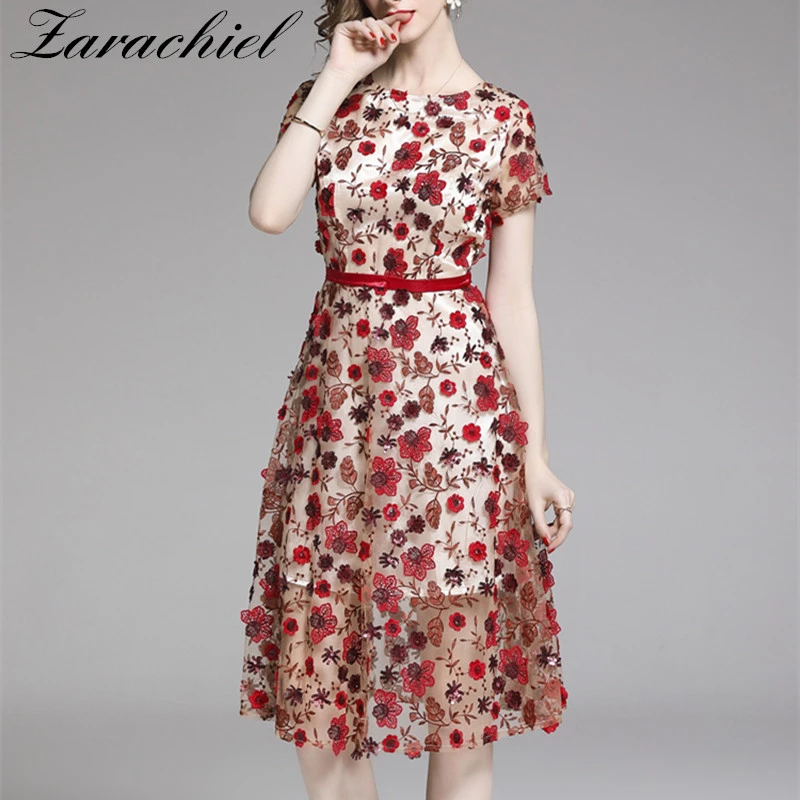 floral midi dress with embroidered overlay