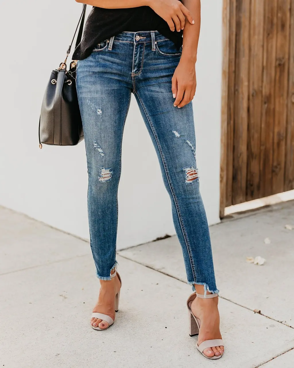 Модные женские рваные джинсы, Стрейчевые обтягивающие штаны с высокой талией, джеггинсы, Базовый стиль, рваные джинсы-карандаш, стильная уличная одежда