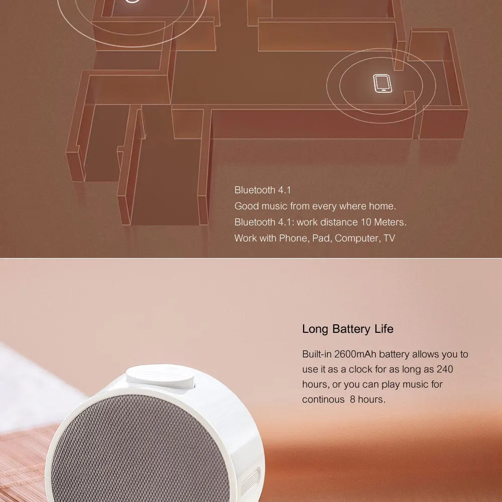 Original Xiaomi music Alarm clock Wireless Bluetooth Portable Speaker LED Digital Clock Wake for Android MiJia APP Control (7)