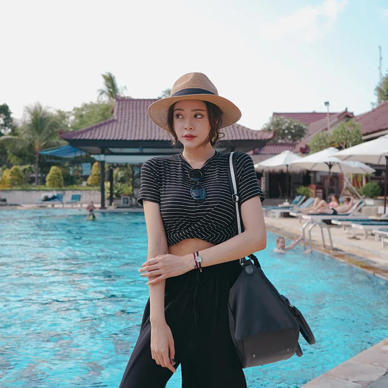 

Swimsuit Female Separate Woman Swimming Suit Pool Bikinis 2019 Korean New Split Retro High Waist Print Polyester Sierra Surfer