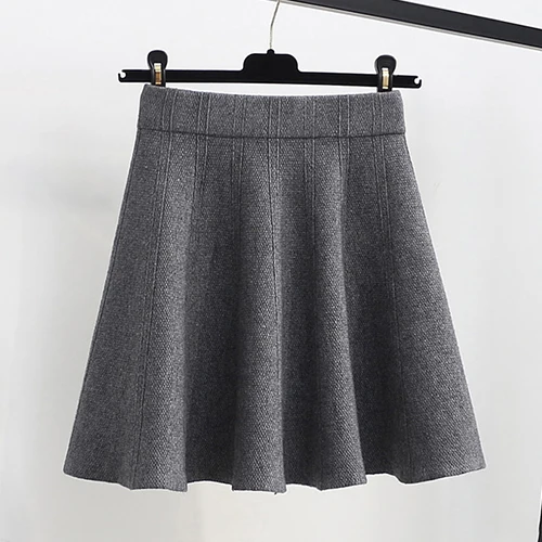 TIGENA Warm Knitted Skirts Womens Autumn Winter Elastic High Waist Pleated Mini Skirt Female Black Khaki Gray Skirt Girls - Цвет: Серый