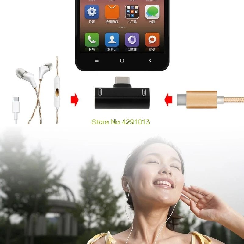 Двойной тип C USB-C наушники аудио зарядка зарядное устройство адаптер сплиттер конвертер для Xiaomi Прямая Поддержка