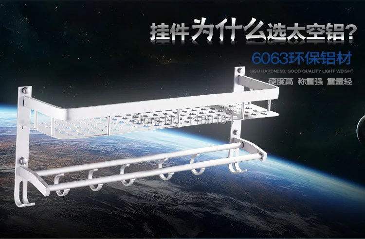 1 шт. 40 см или 50 см Ванная комната Многофункциональный одной полке стойки с крючками пространство Алюминий продажи KF 2003