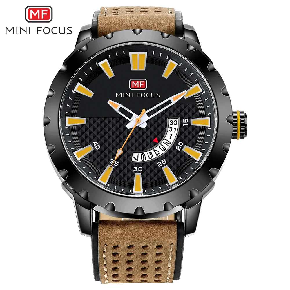 

MINIFOCUS Leather Quartz Watch Brand Luxury Sport Watch Men Calendar Business Men's Watches Hollow Out Male Clock Hodinky Men