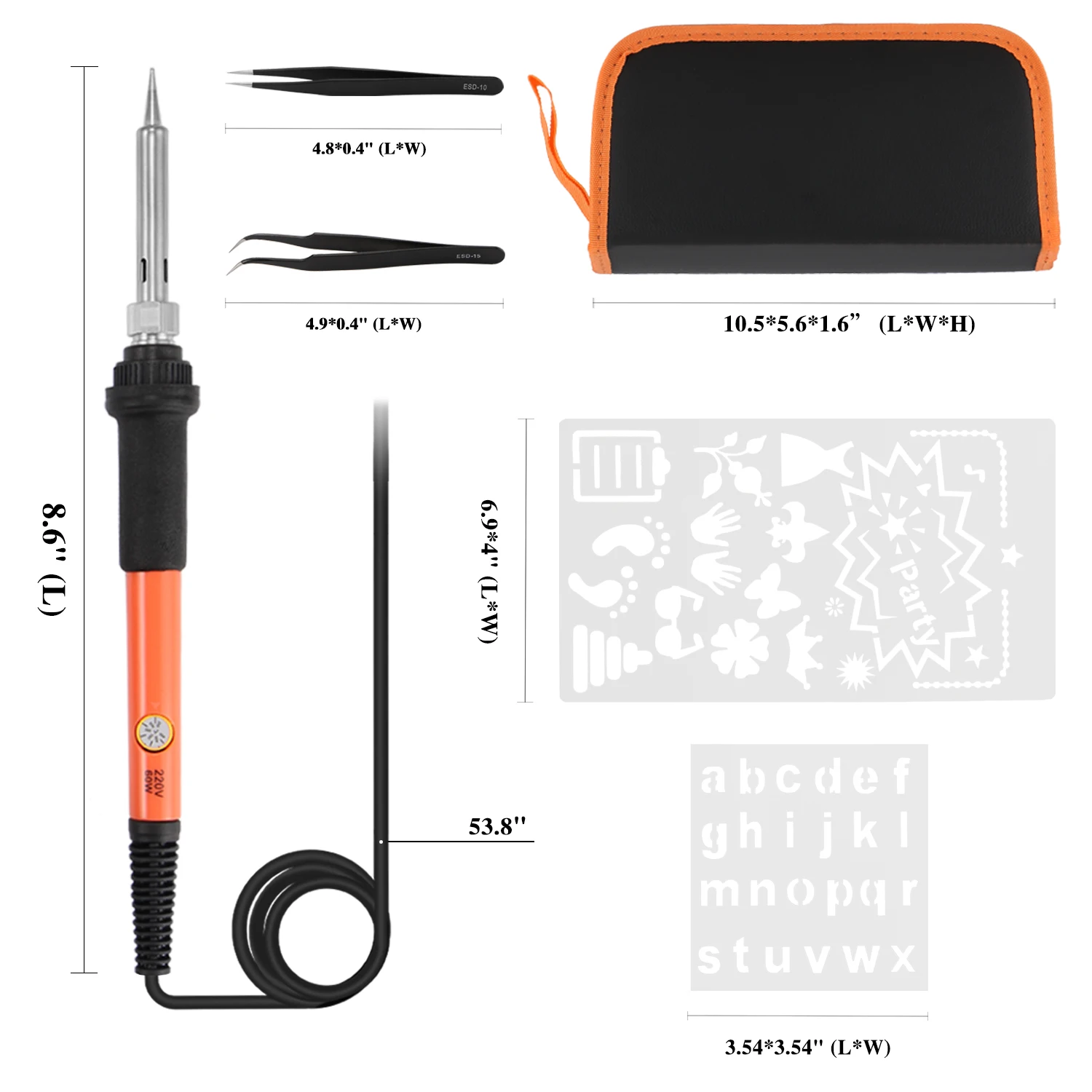 Abedoe Soldering Iron 60W Woodburning Tool Kit Temperature Adjustable with Soldering Iron Pen 5 Soldering Tip Stand,Case 45Pcs Wood Burning Kit 6 Stencil Embossing//Carving Tip