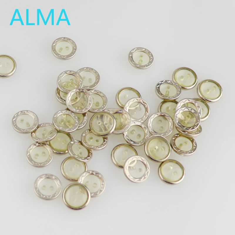 

Round polyester resin buttons 2 holes/12mm clear transperant button with nickel edge for craft sewing Clothing T-Shirt 50PCS