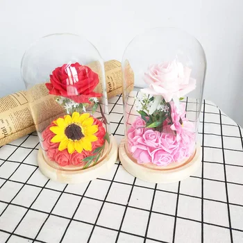 

Real Touch Rose and Vases Red Flower String Romantic Valentine's Day Birthday Gift Decoration Glass Roses Flowers Vases