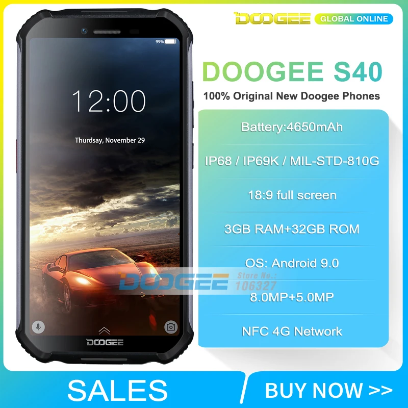 Смартфон DOOGEE S40 3 + 32 ГБ 5 дюйма HD 4G водонепроницаемый IP68 4650 мАч 8 Мп MT6739 Android 9 0