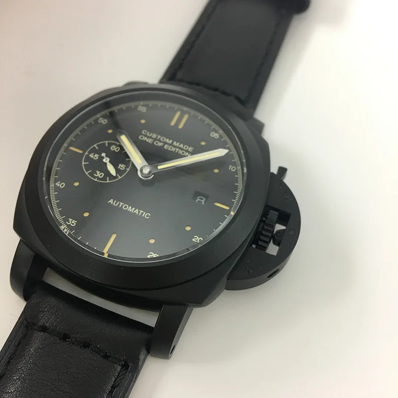 

44mm Men Automatic Mechanical Watch Leather Strap PVD Stainless Steel Case Super Luminous Leisure Sports Watch Men