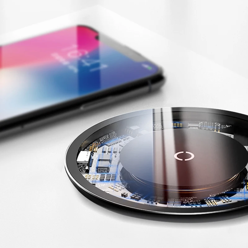 

Ultra Slim 10W Fast Qi Wireless Charger For iPhone X XR XS Max 8 Plus Visible Quick Charging Wireless Charger Receiver Module