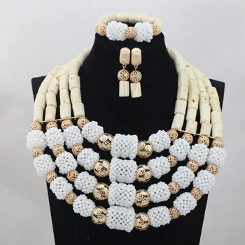 

New African Party Bridal Jewelry Sets Cream White 4 Rows Coral Beads Jewelry Sets Necklace African Accessory Free Shipping CJ757