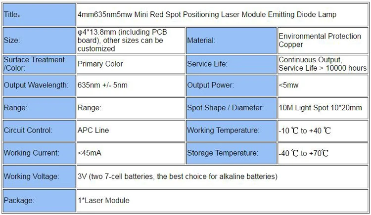4mm635nm5mw мини красный лазерный модуль позиционирования, излучающий диодную лампу