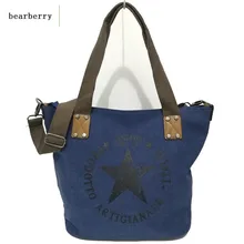 Big star impresión de la lona de la vendimia bolsos de hombro de múltiples funciones de las mujeres viajan totalizador del bolso cartas grandes bolsos mochilas de lona