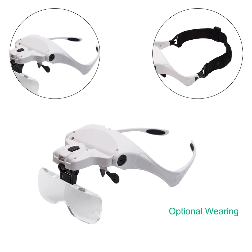 Eyelash Extension 5 Lens Adjustable Headband Magnifying Glass Magnifier With LED Light lamp Magnifying Glasses For False Lashes