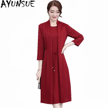 

AYUNSUE 2020 Fashion Women's Autumn Dresses Red Mock Two-piece Casual Dress Female Loose Plus Size Women Clothing Vestido WXF590