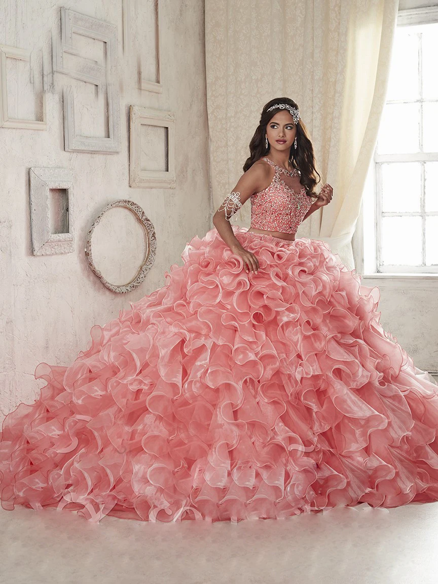 Иллюзия 2 шт. vestidos quinceanera Vestido de Debutante Para 15 anos Розовые Кристаллы бальные платья платье для 15