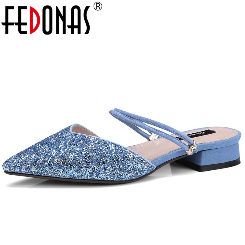 

FEDONAS New Glitters Sexy Pointed Toe BlingBling Party Wedding Shoes Woman Slngbacks Mules Shoes Prom Pumps Spring Summer Shoes