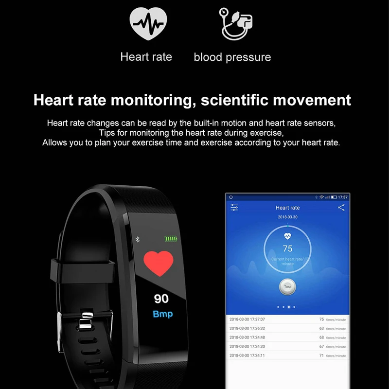 Браслет здоровья сердечного ритма крови Давление Smart Band Фитнес трекер Smartband