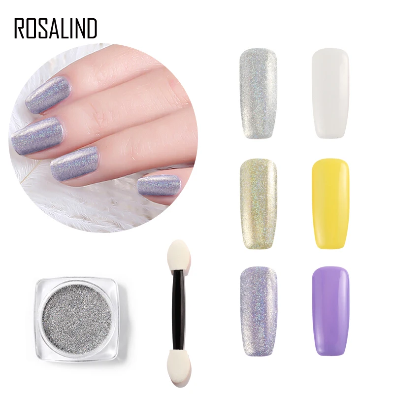 روزاليند مسمار بريق الثلاثية الأبعاد الغبار الأشعة فوق البنفسجية الشفاء مانيكير بلينغ مرآة سحريّة تأثير الديكور بريق مسحوق مسمار الفن الكر...