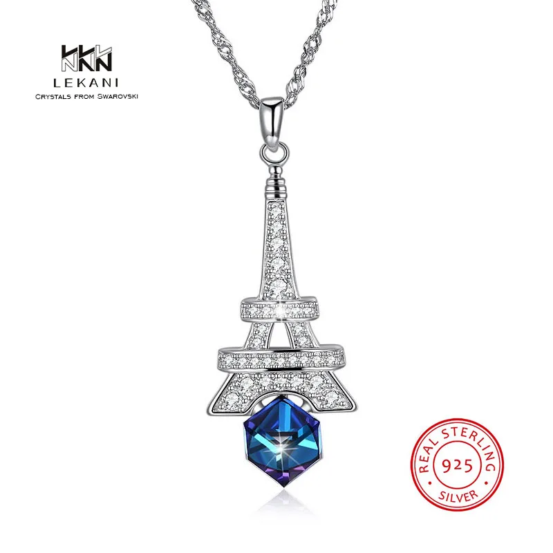 

LEKANI Crystals From Swarovski Necklace 925 Ladies Christmas Gift Crystal Necklace Creative Iron tower pendant necklace Fine