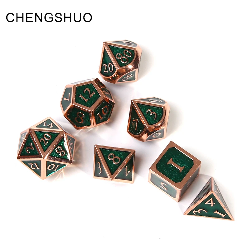 

Chengshuo rpg dice dnd polyhedral sets metal dungeons and dragons zinc alloy green digital dices pattern table game d20 10 8 12