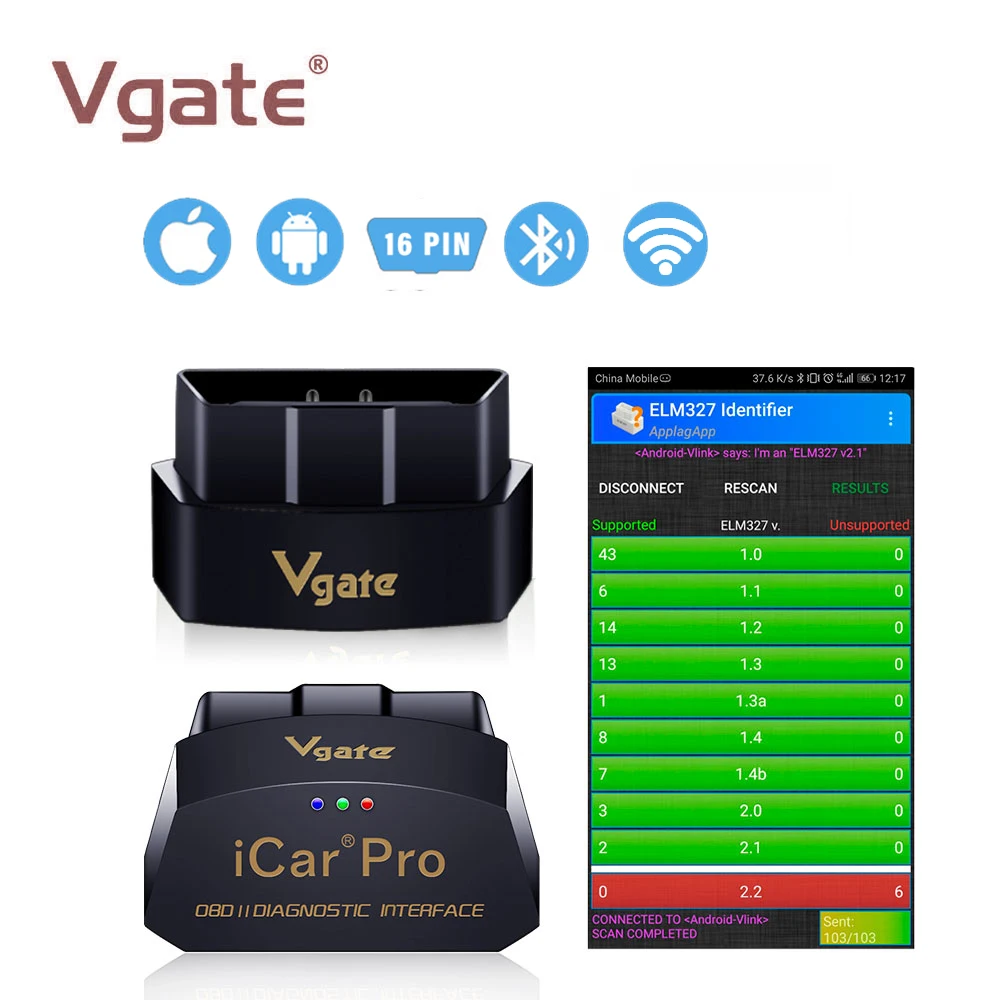 

Vgate iCar Pro OBD2 Scanner Bluetooth 4.0/WIFI Auto Diagnostic Tool ELM327 V2.1 iCar Pro Scanner For Android/IOS Automotive Sca